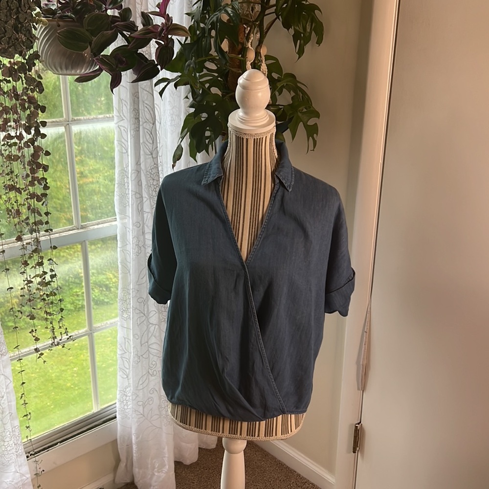 Lou & Grey for LOFT Chambray Wrap Blouse